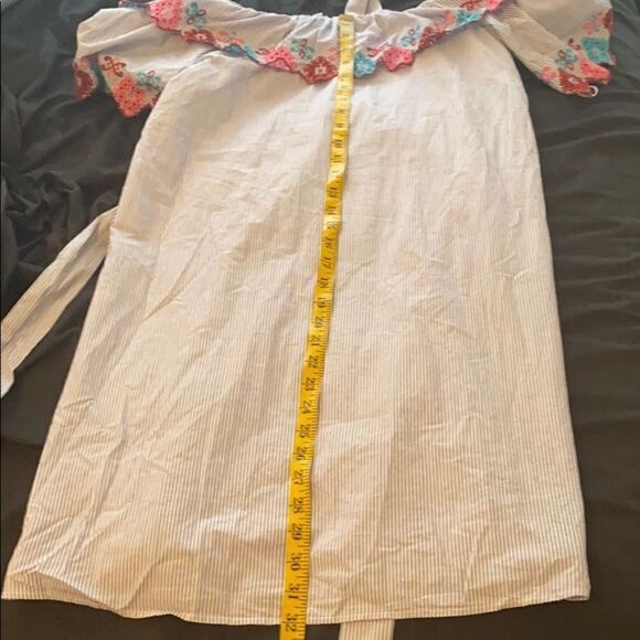 Loft Stripe Ruffle Boho Embroidered Dress Vacation Cruise Resort Wear New - Picture 15 of 16